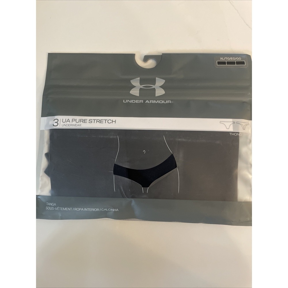Under Armour Underwear Panties Womens XL Pure‎ Stretch Thong 3 Pack Black NEW